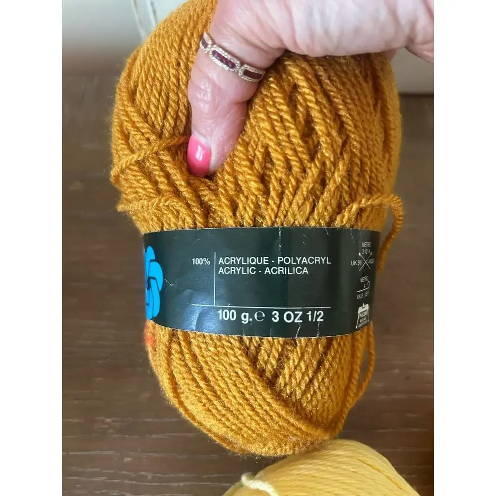 Vtg Mixed Lot Of 4 Yarn Skeins Acrylic Cotton? Saffron Mustard Yellow Off White